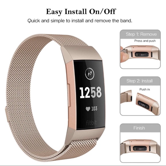 Accessories Fitbit 3 Chargese Mesh Stainless Champagne Band Poshmark poshmark